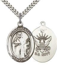 STERLING SILVER ST BRENDAN PENDANT ON A CHAIN - 1" x 3/4"
